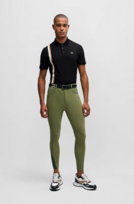 Reitsport-Poloshirt aus Stretch-Baumwolle mit Logo-Aufn&auml;her aus Silikon, Schwarz