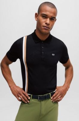 Reitsport-Poloshirt aus Stretch-Baumwolle mit Logo-Aufn&auml;her aus Silikon, Schwarz