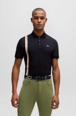 Reitsport-Poloshirt aus Stretch-Baumwolle mit Logo-Aufn&auml;her aus Silikon, Schwarz