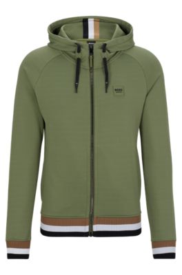 Equestrian zip-up hoodie with silicone logo patch, Light Green