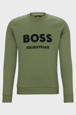 Equestrian sweatshirt in olive green with shoulder pads, Light Green
