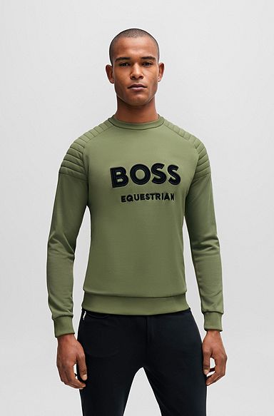 Equestrian sweatshirt in olive green with shoulder pads, Light Green