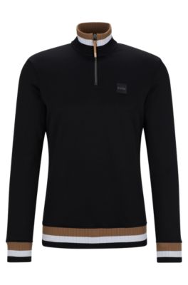 Equestrian sweater in black with signature stripes and logos, Black