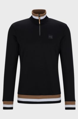 Equestrian sweater in black with signature stripes and logos, Black