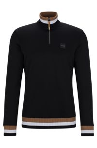 BOSS Equestrian sweater in black with signature stripes and logos