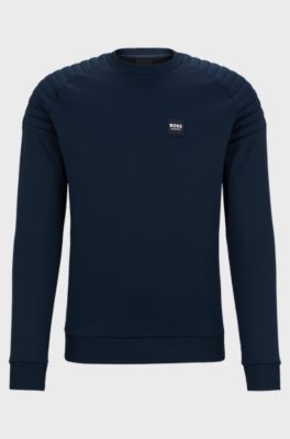 Sudadera de equitaci&oacute;n en azul marino con hombreras, Azul oscuro