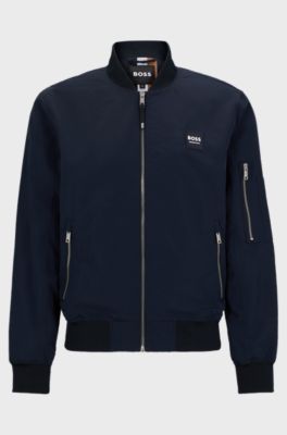 Equestrian bomber jacket with zipped sleeve pocket, Black