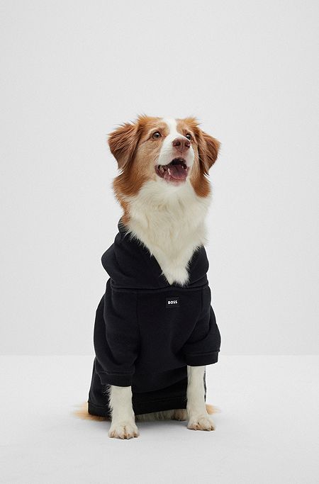 Sudadera para perro con capucha y cremallera en mezcla de algodón con logo en contraste, Negro