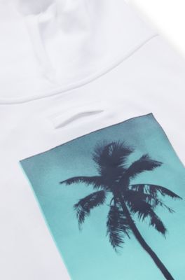 Dog beach hoodie in cotton with palm-tree print, White