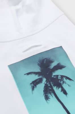 Dog beach hoodie in cotton with palm-tree print, White