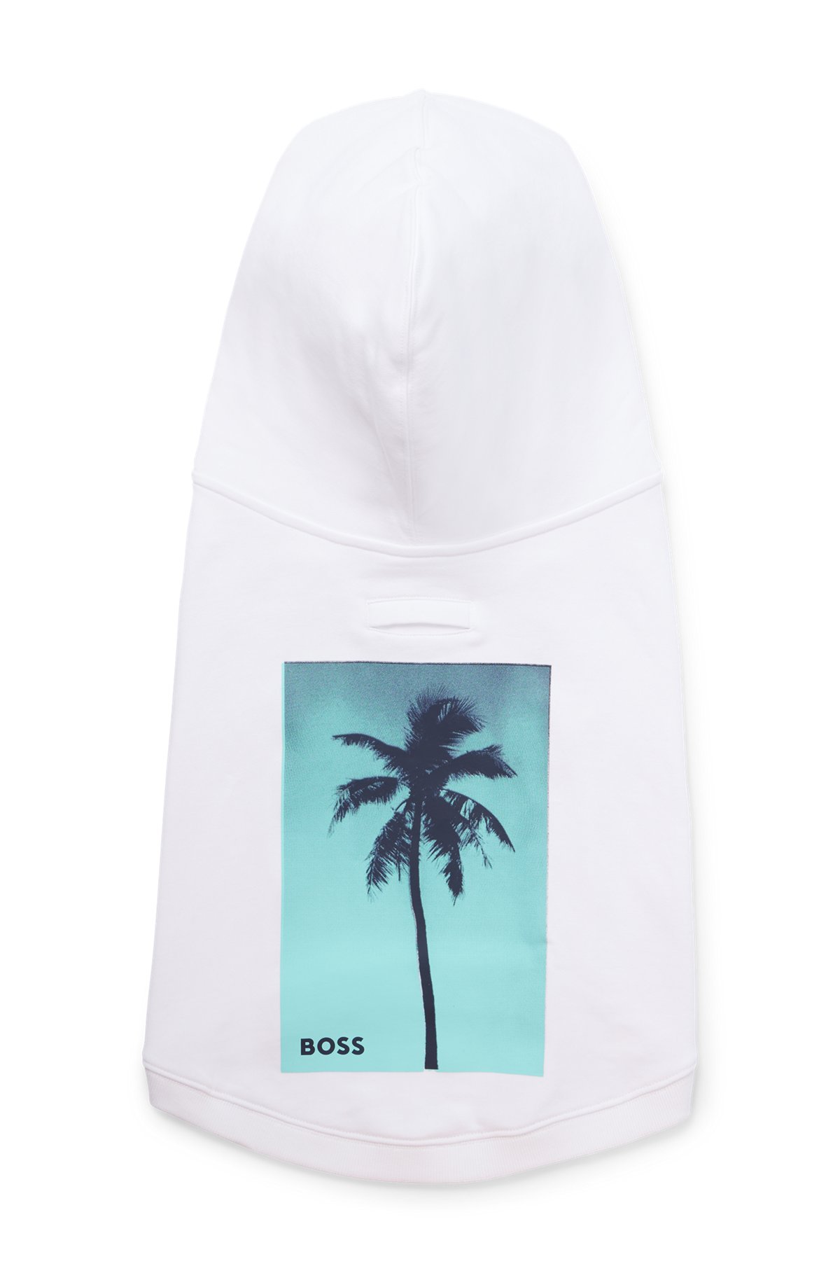 Dog beach hoodie in cotton with palm-tree print, White