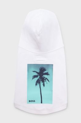 Dog beach hoodie in cotton with palm-tree print, White