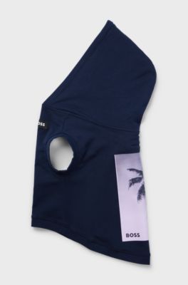 Felpa con cappuccio da spiaggia per cane in cotone con stampa con palme, Blu scuro
