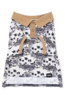 ドッグ ポロシャツ コットン パームツリープリント, ライトベージュ