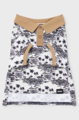 Dog polo shirt in cotton with palm-tree print, Light Beige