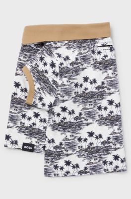 Dog polo shirt in cotton with palm-tree print, Light Beige
