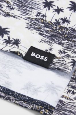 Dog polo shirt in cotton with palm-tree print, Light Beige