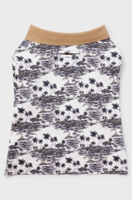 Dog polo shirt in cotton with palm-tree print, Light Beige