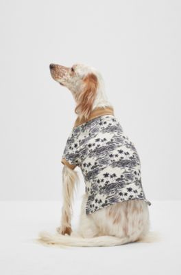 Dog polo shirt in cotton with palm-tree print, Light Beige