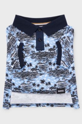 Dog polo shirt in cotton with palm-tree print, Light Blue