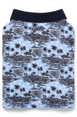 Dog polo shirt in cotton with palm-tree print, Light Blue