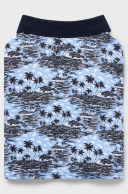 Dog polo shirt in cotton with palm-tree print, Light Blue