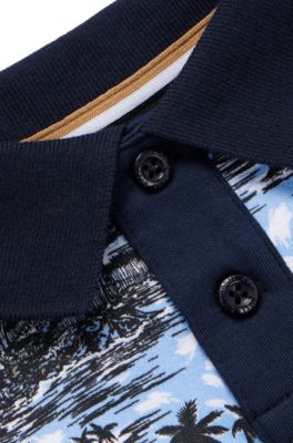 Dog polo shirt in cotton with palm-tree print, Light Blue