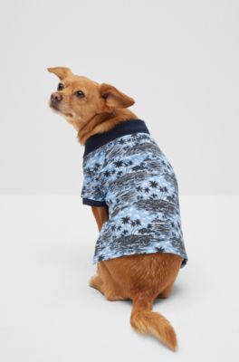 Dog polo shirt in cotton with palm-tree print, Light Blue
