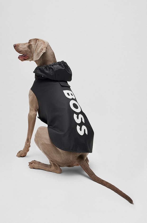 Hunde-Regenmantel aus wasserdichtem Gewebe mit Kontrast-Logo, Schwarz