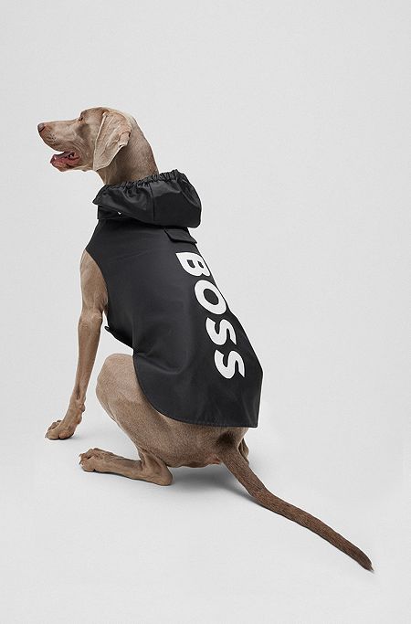 Hunde-Regenmantel aus wasserdichtem Gewebe mit Kontrast-Logo, Schwarz