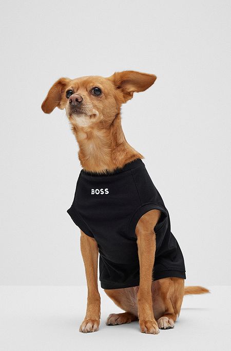T-shirt pour chien en coton mercerisé avec logo contrastant, Noir