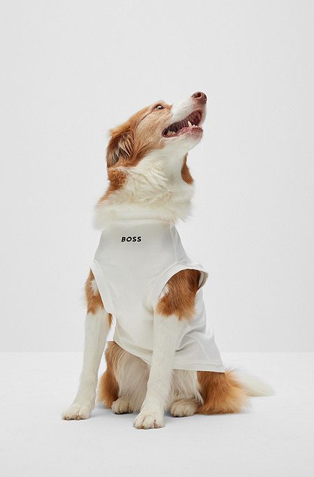 T-shirt pour chien en coton mercerisé avec logo contrastant, Blanc