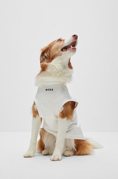 Hunde-T-Shirt aus merzerisierter Baumwolle mit Kontrast-Logo, Weiß