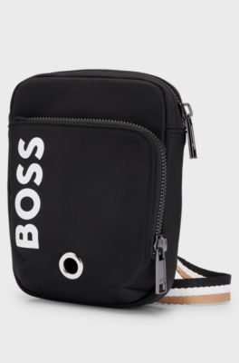 Crossbody dog-walk bag with contrast logo, Black