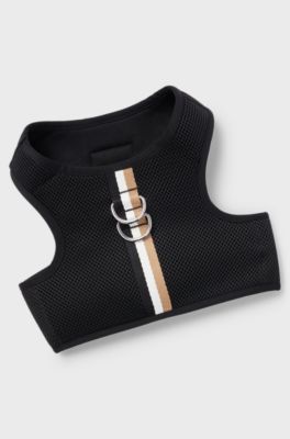 Adjustable dog harness with signature stripe, Black
