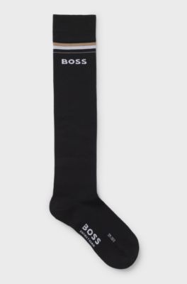 Equestrian riding socks with logo in cotton blend, Black