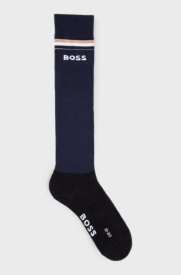 Chaussettes d&rsquo;&eacute;quitation en coton m&eacute;lang&eacute; avec logo, Bleu fonc&eacute;
