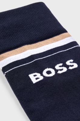 Chaussettes d&rsquo;&eacute;quitation en coton m&eacute;lang&eacute; avec logo, Bleu fonc&eacute;