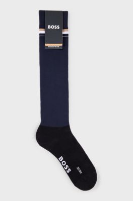Chaussettes d&rsquo;&eacute;quitation en coton m&eacute;lang&eacute; avec logo, Bleu fonc&eacute;