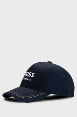Kasket til hestesport med logo, M&oslash;rkebl&aring;
