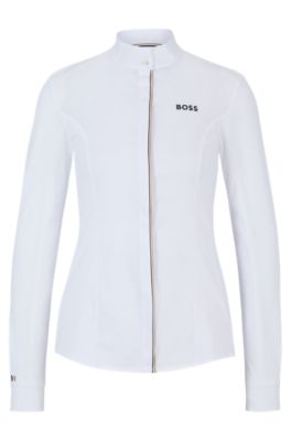 Equestrian show blouse with signature-stripe piping, White