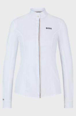 Equestrian show blouse with signature-stripe piping, White