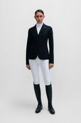 Equestrian show blouse with signature-stripe piping, White