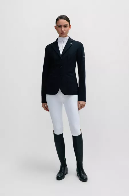 Equestrian show blouse with signature-stripe piping