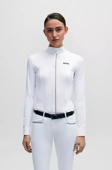 Equestrian show blouse with signature-stripe piping