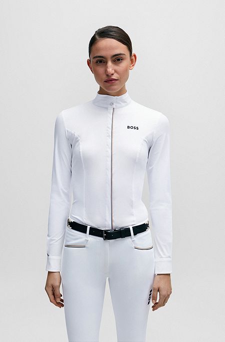 Equestrian show blouse with signature-stripe piping, White