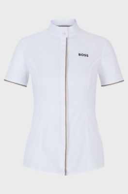 Equestrian show blouse with stretch-cotton middle, White