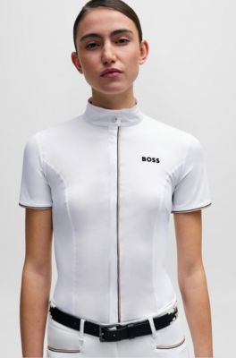 Equestrian show blouse with stretch-cotton middle, White