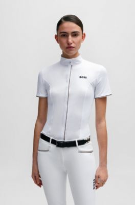 Equestrian show blouse with stretch-cotton middle, White