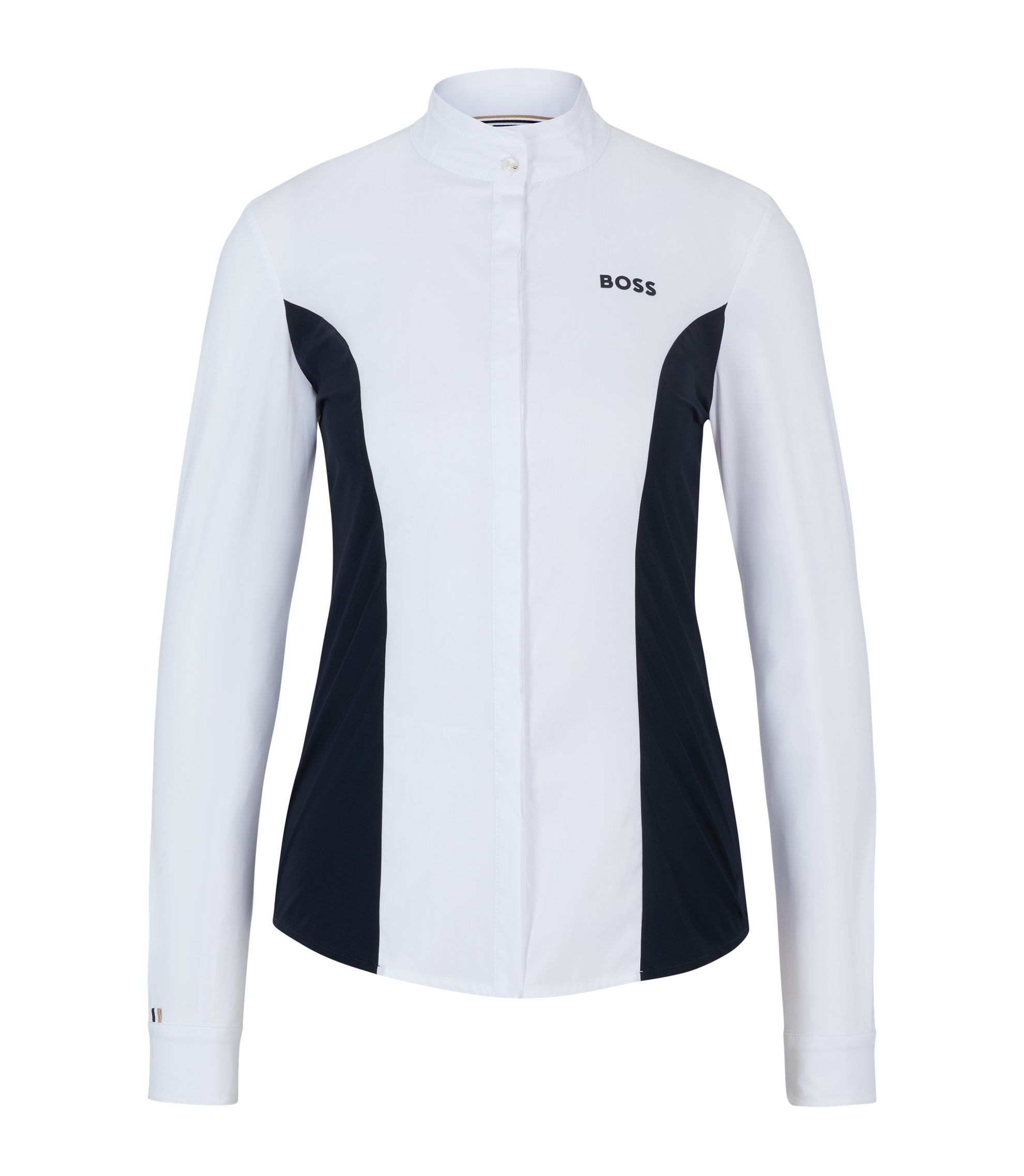 Turnierbluse mit Blumen-Print und marineblauen Einsätzen